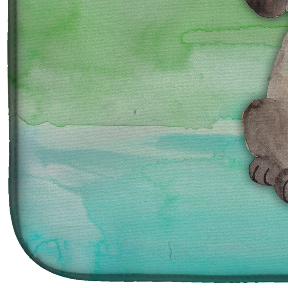 Dog Teal and Green Watercolor Dish Drying Mat BB7357DDM  the-store.com.