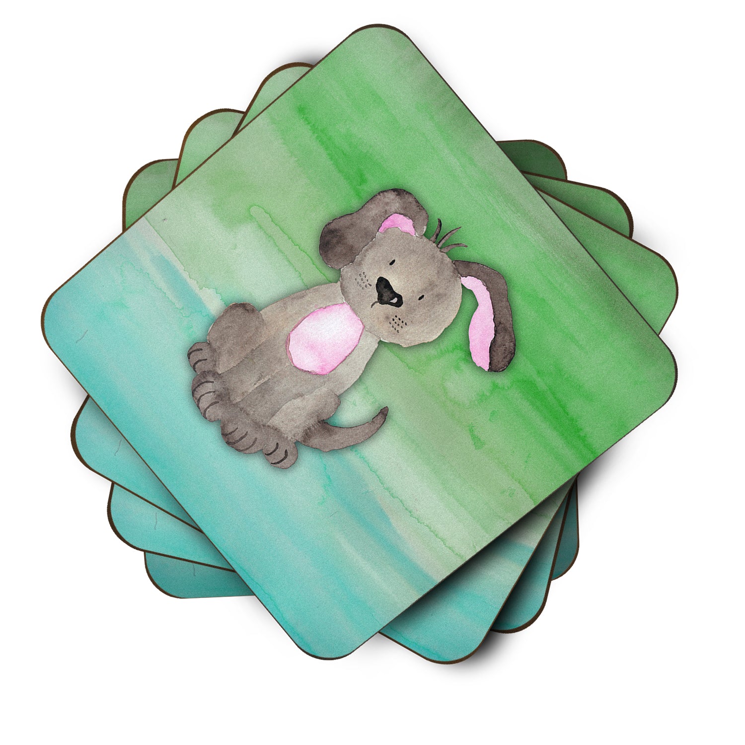 Dog Teal and Green Watercolor Foam Coaster Set of 4 BB7357FC - the-store.com