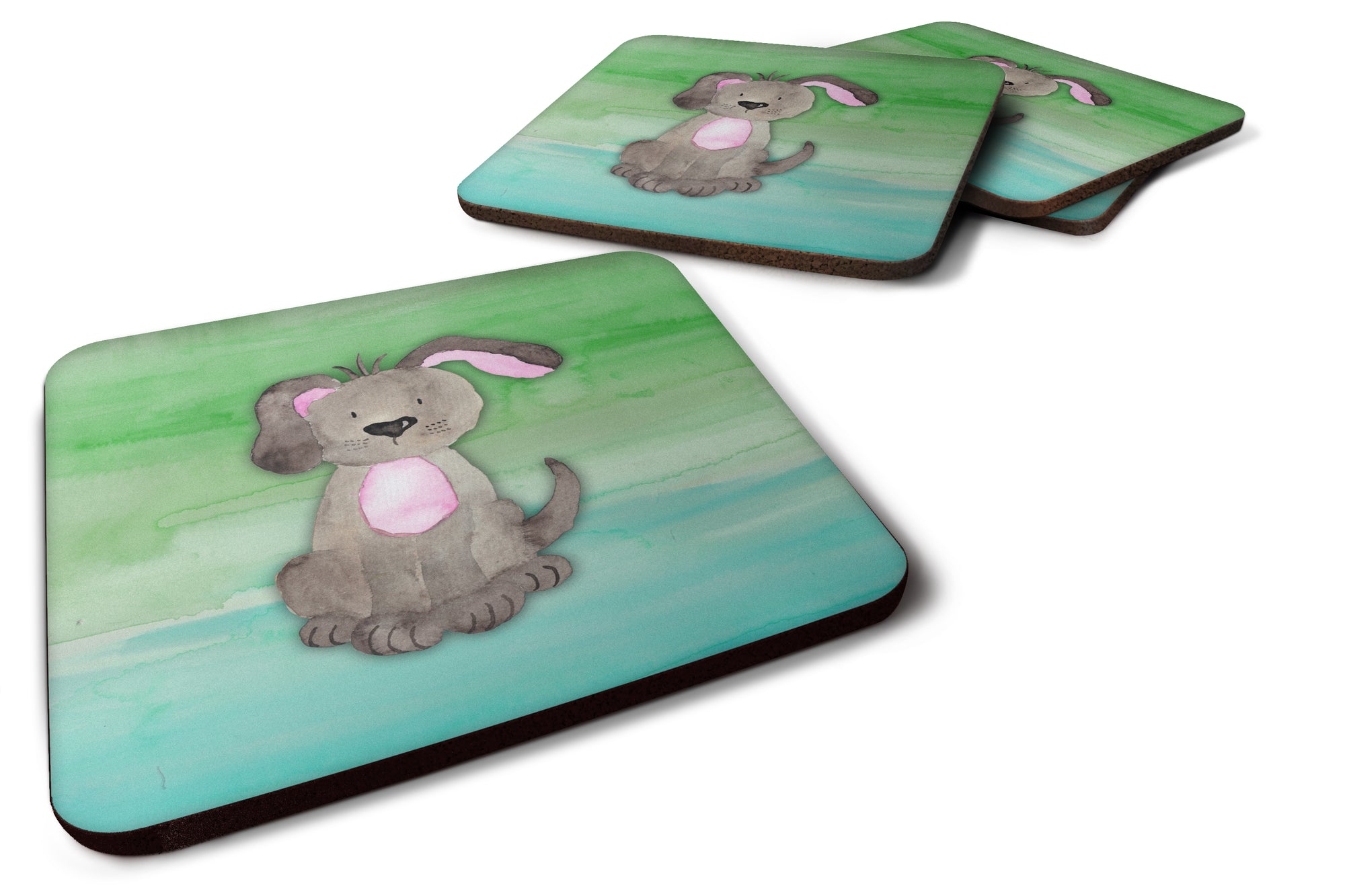 Dog Teal and Green Watercolor Foam Coaster Set of 4 BB7357FC - the-store.com