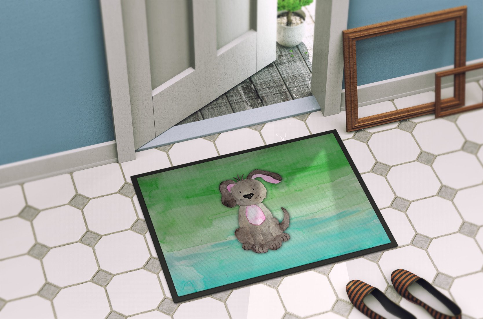 Dog Teal and Green Watercolor Indoor or Outdoor Mat 24x36 BB7357JMAT by Caroline's Treasures