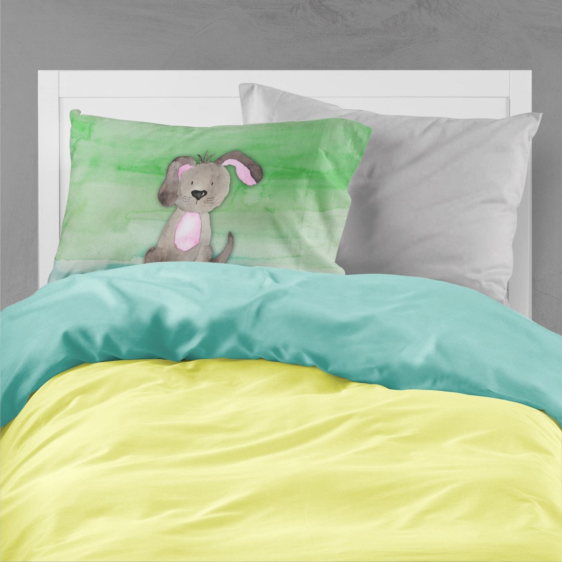 Dog Teal and Green Watercolor Fabric Standard Pillowcase BB7357PILLOWCASE by Caroline's Treasures
