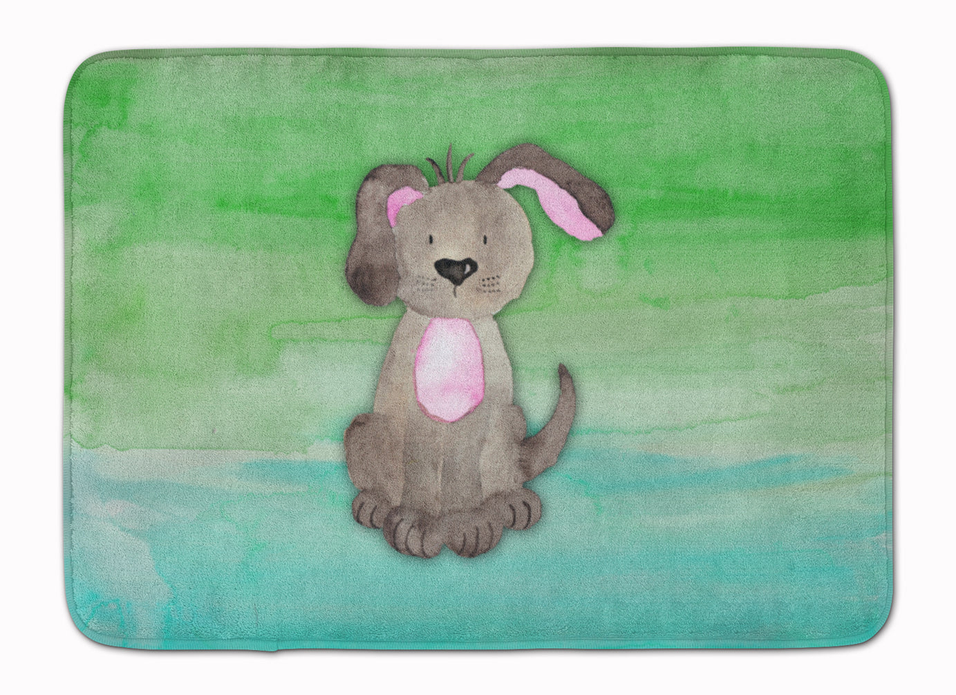 Dog Teal and Green Watercolor Machine Washable Memory Foam Mat BB7357RUG - the-store.com