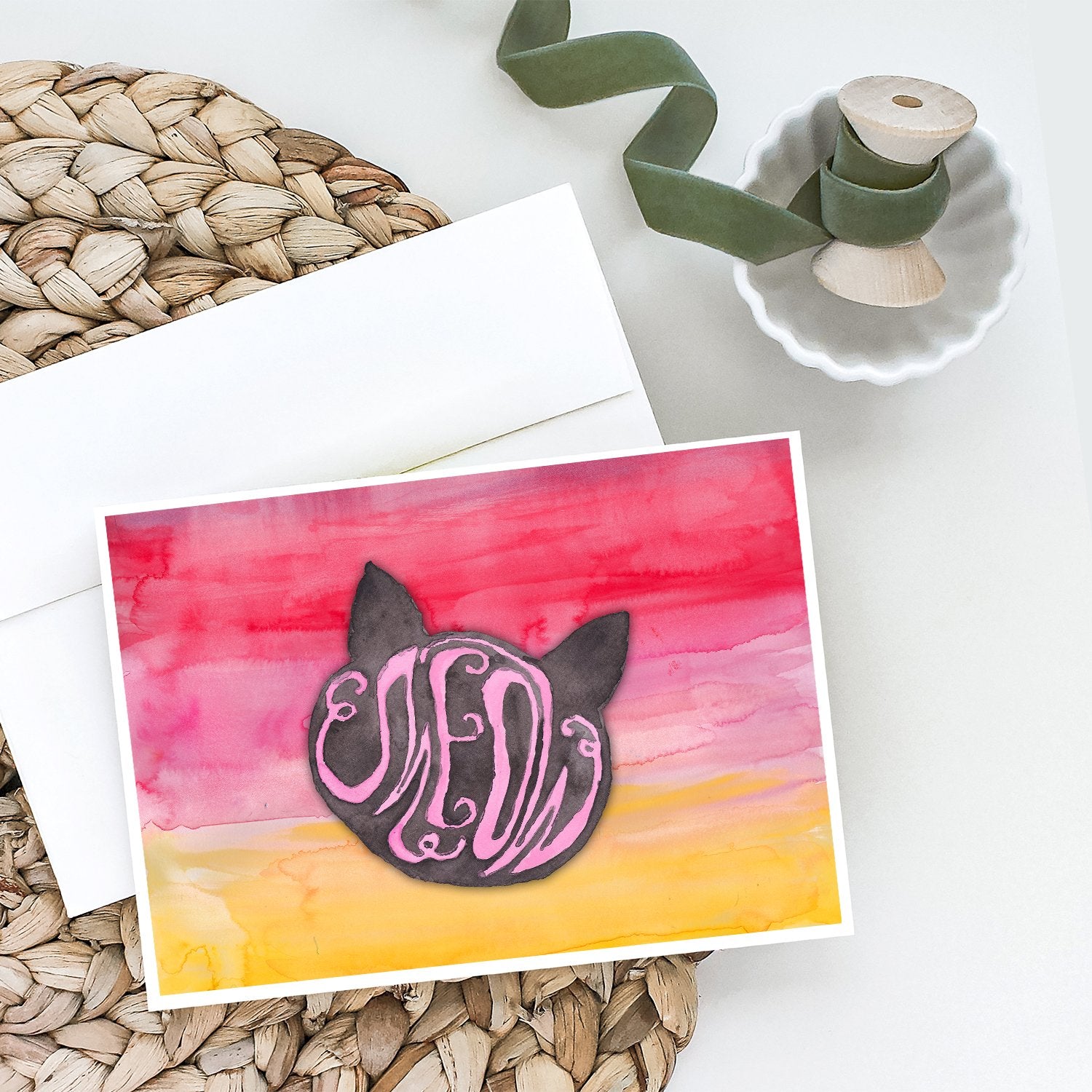 Cat Face Meow Watercolor Greeting Cards and Envelopes Pack of 8 - the-store.com