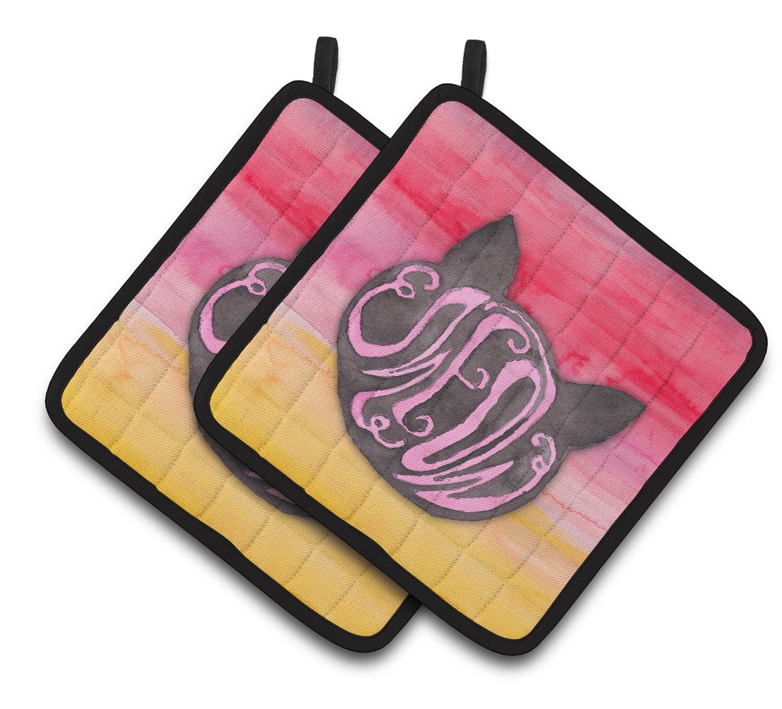 Cat Face Meow Watercolor Pair of Pot Holders BB7358PTHD by Caroline's Treasures
