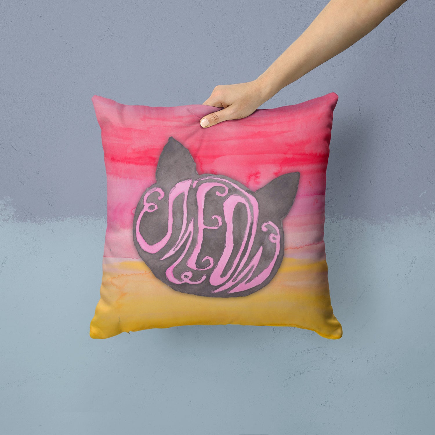 Cat Face Meow Watercolor Fabric Decorative Pillow BB7358PW1414 - the-store.com