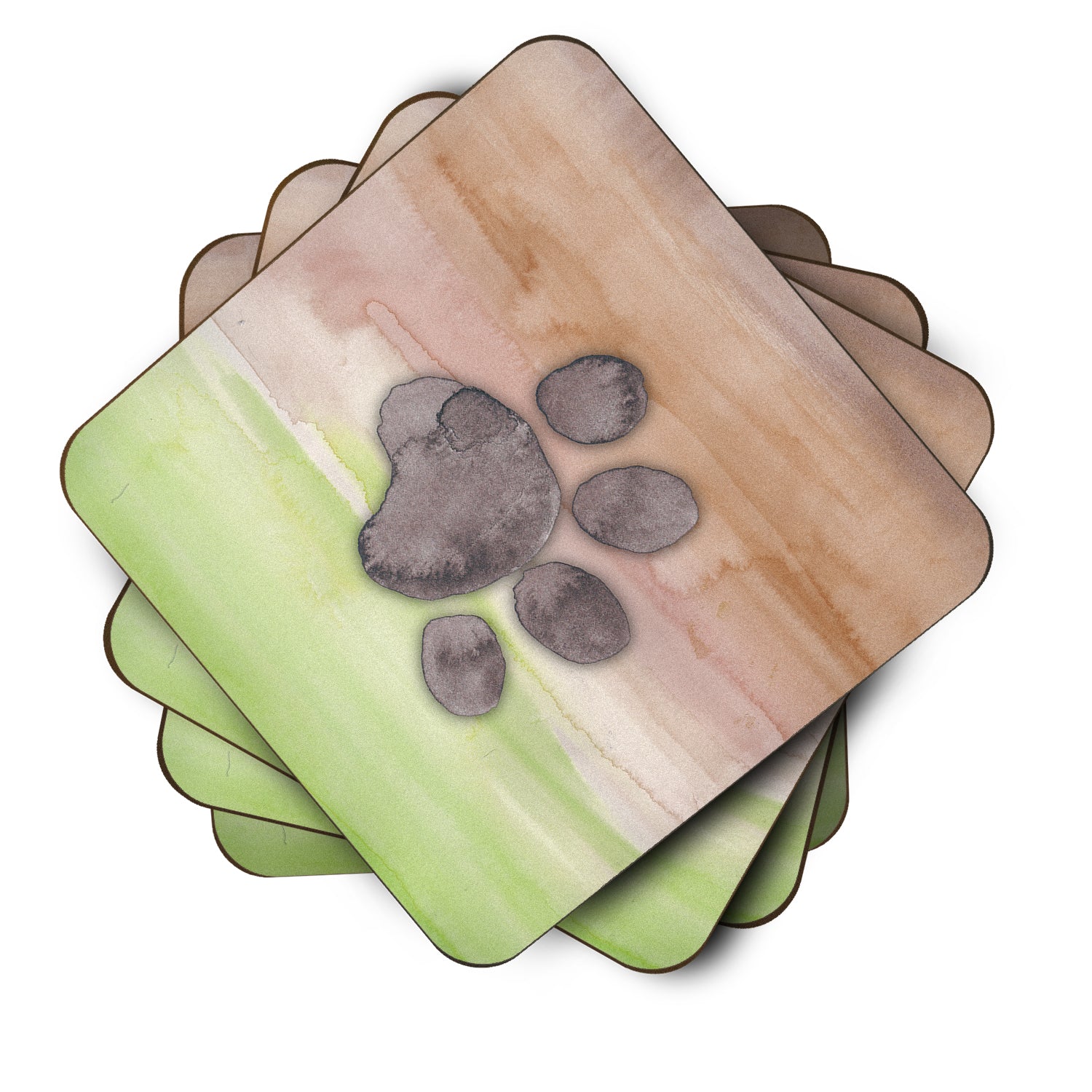 Dog Paw Watercolor Foam Coaster Set of 4 BB7359FC - the-store.com