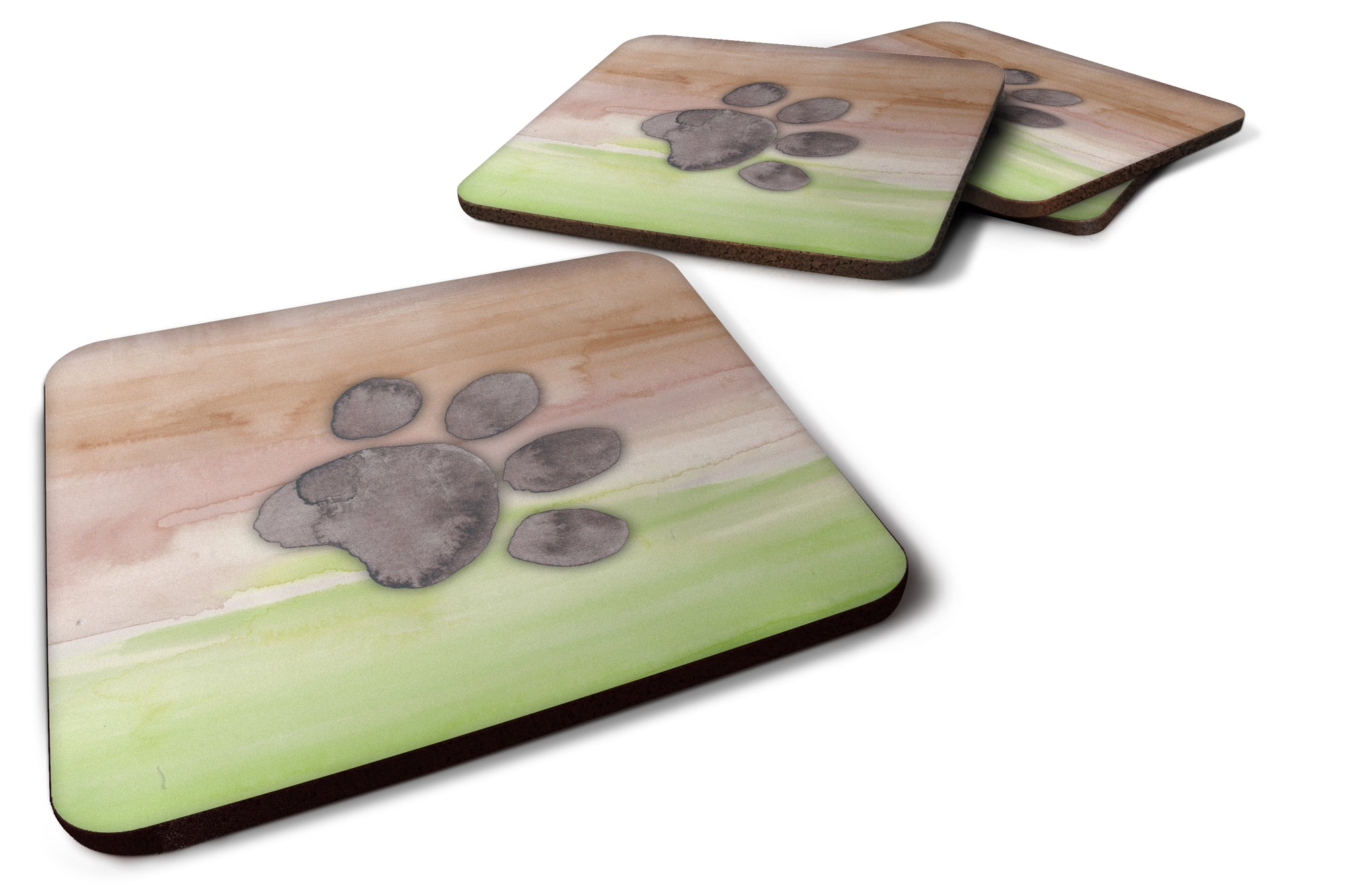 Dog Paw Watercolor Foam Coaster Set of 4 BB7359FC - the-store.com
