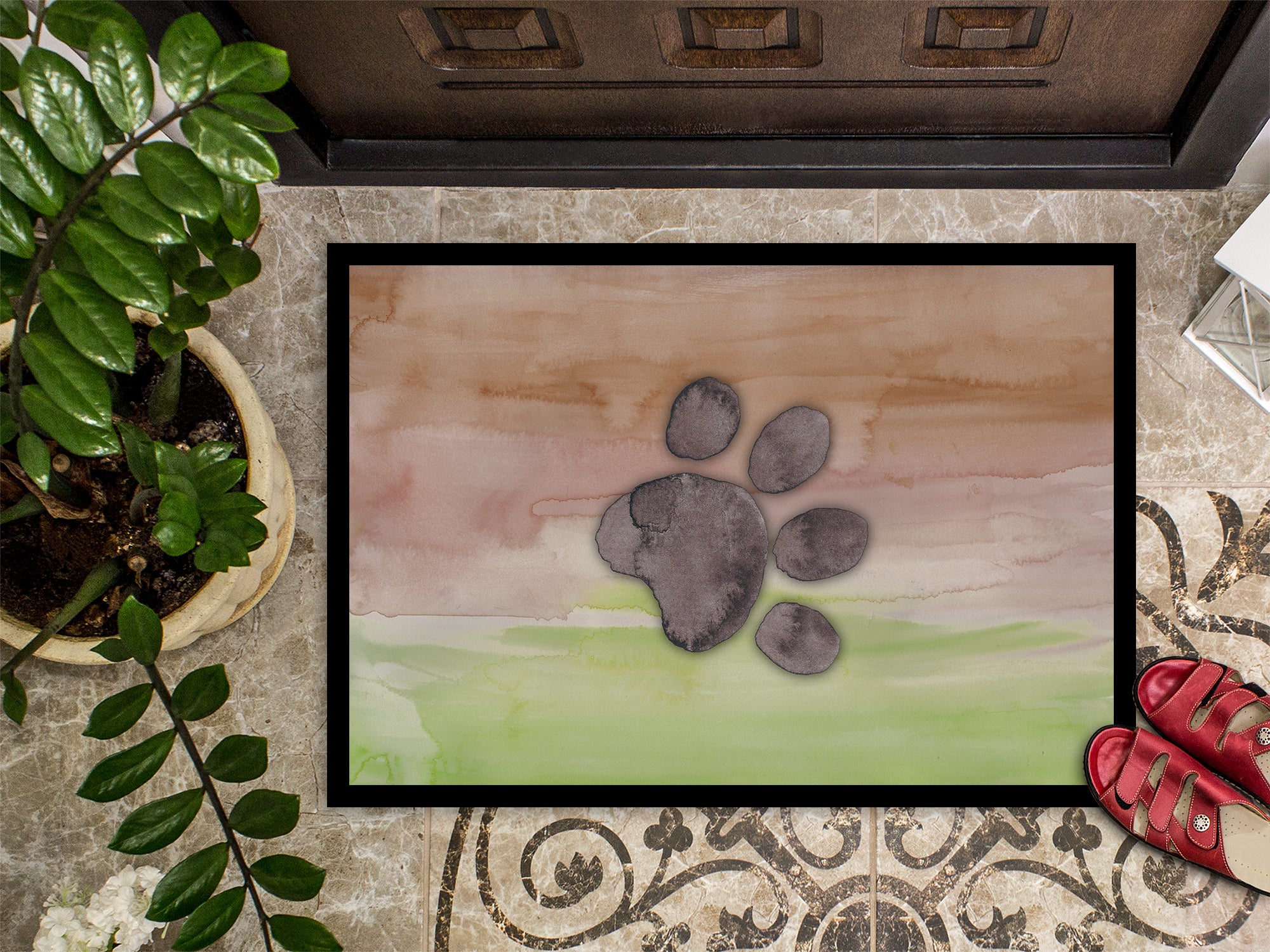 Dog Paw Watercolor Indoor or Outdoor Mat 18x27 - the-store.com