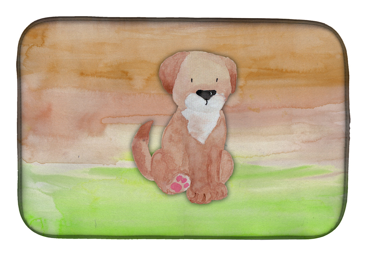 Dog Green and Brown Watercolor Dish Drying Mat BB7360DDM  the-store.com.