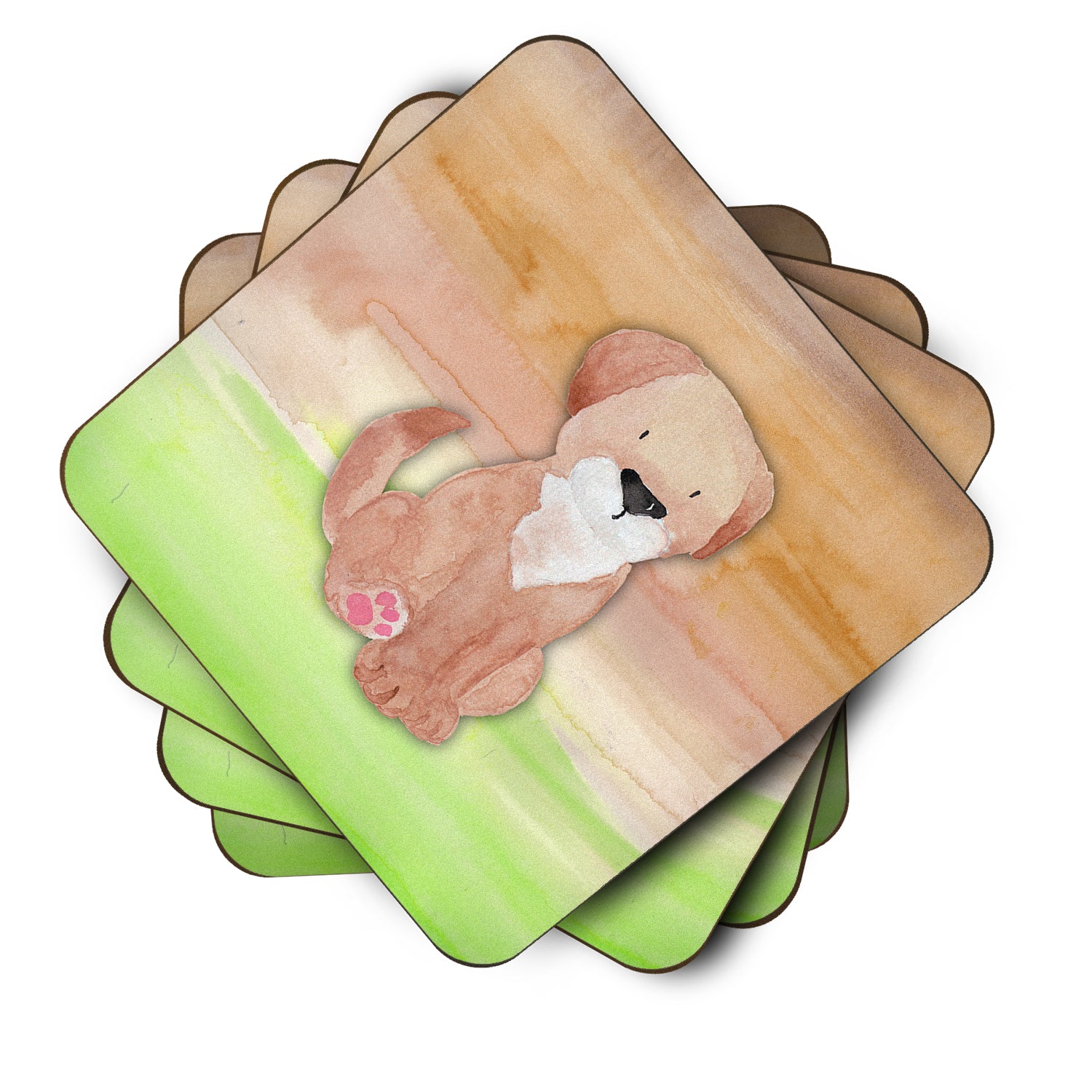 Dog Green and Brown Watercolor Foam Coaster Set of 4 BB7360FC - the-store.com
