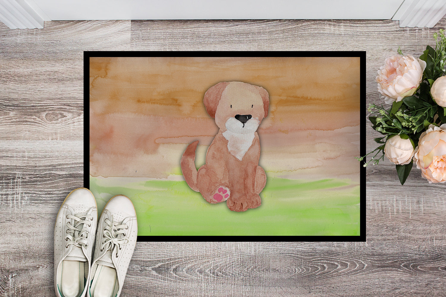 Dog Green and Brown Watercolor Indoor or Outdoor Mat 18x27 BB7360MAT - the-store.com