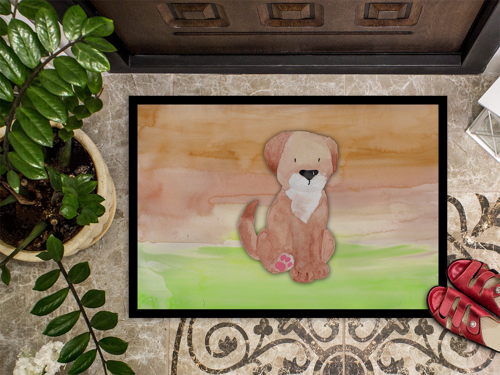 Dog Green and Brown Watercolor Indoor or Outdoor Mat 18x27 BB7360MAT - the-store.com