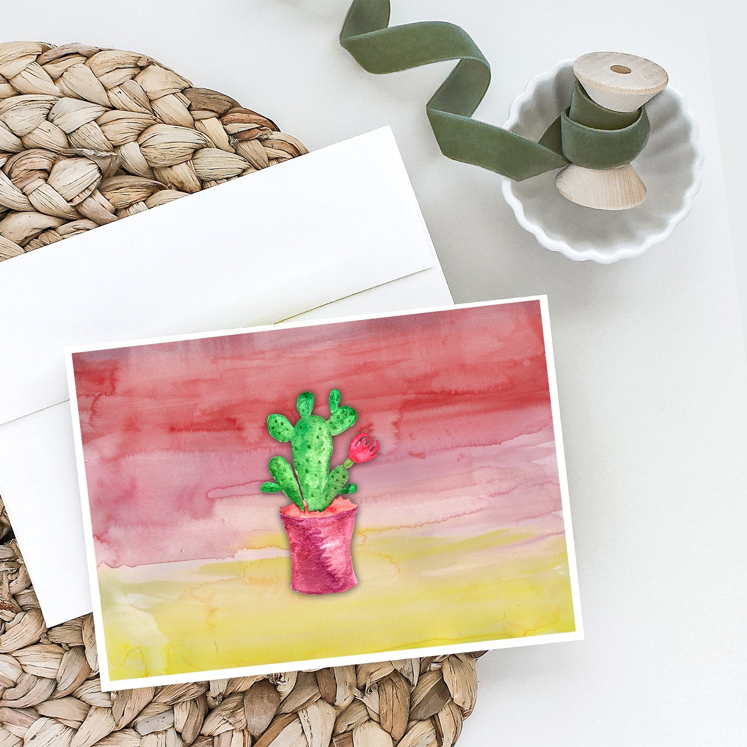 Flowering Cactus Watercolor Greeting Cards and Envelopes Pack of 8 - the-store.com