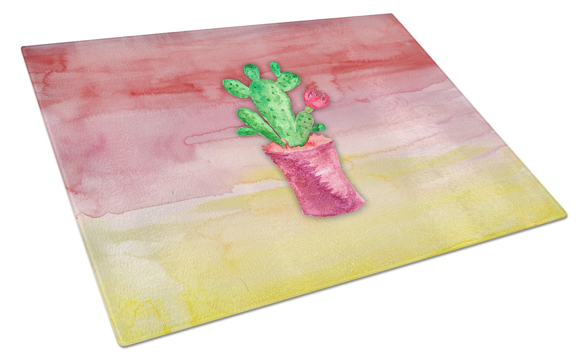 Flowering Cactus Watercolor Glass Cutting Board Large BB7361LCB by Caroline&#39;s Treasures