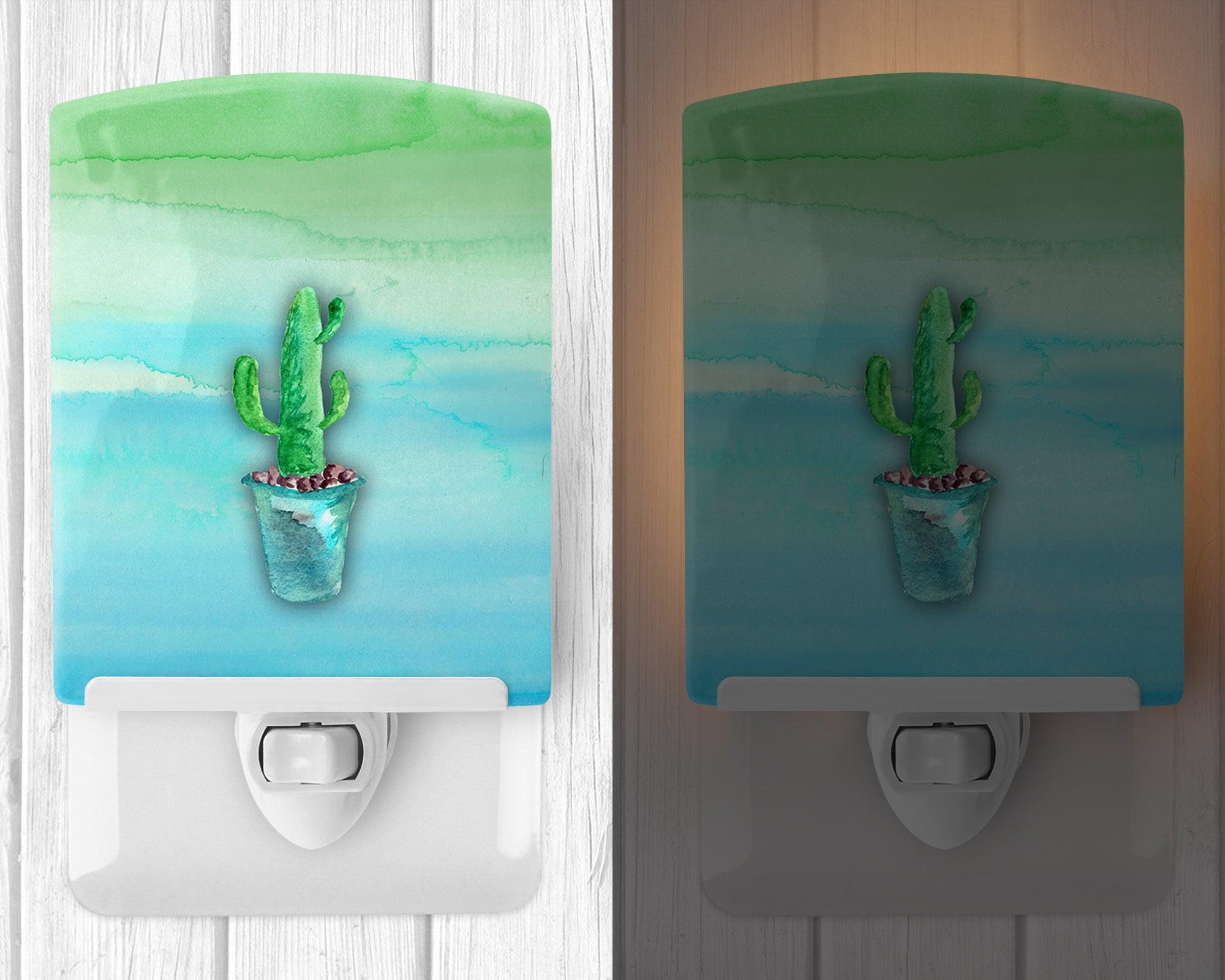 Cactus Teal and Green Watercolor Ceramic Night Light BB7362CNL - the-store.com