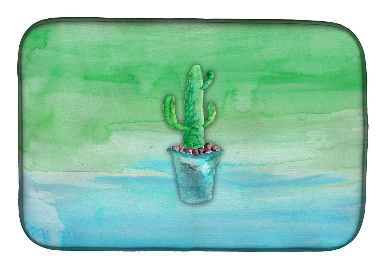 Cactus Teal and Green Watercolor Dish Drying Mat BB7362DDM  the-store.com.