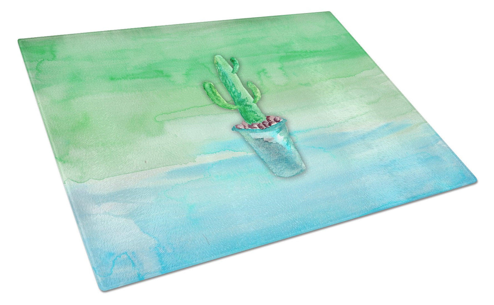 Cactus Teal and Green Watercolor Glass Cutting Board Large BB7362LCB by Caroline's Treasures