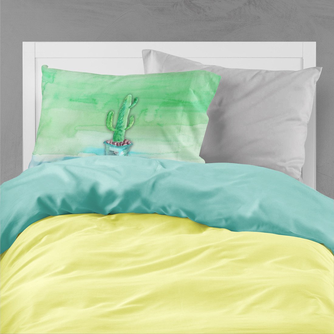 Cactus Teal and Green Watercolor Fabric Standard Pillowcase BB7362PILLOWCASE by Caroline's Treasures