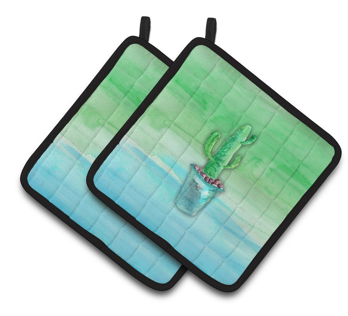 Cactus Teal and Green Watercolor Pair of Pot Holders BB7362PTHD by Caroline&#39;s Treasures