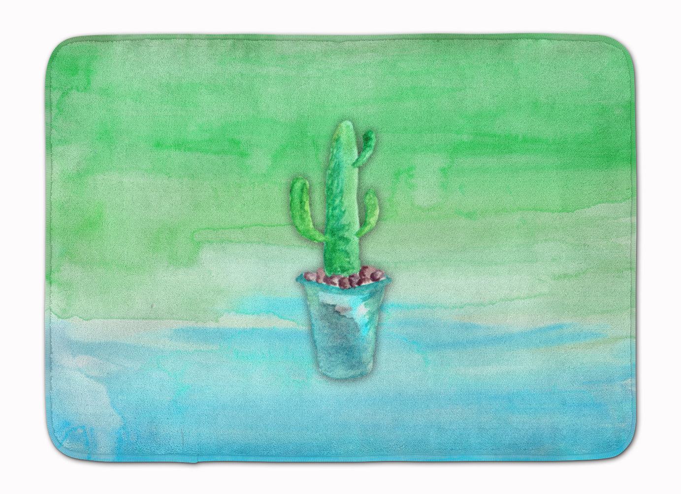 Cactus Teal and Green Watercolor Machine Washable Memory Foam Mat BB7362RUG - the-store.com