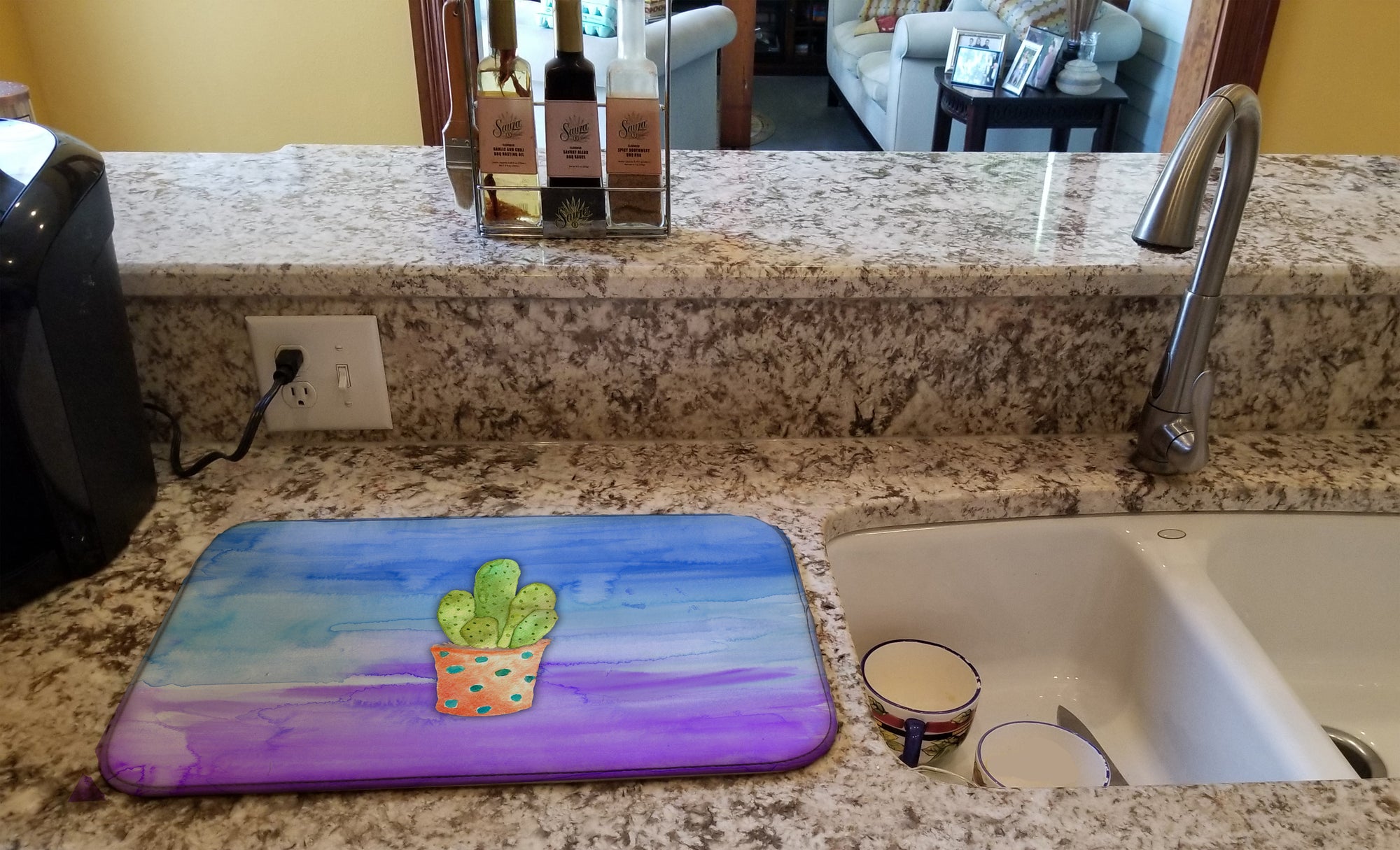 Cactus Blue and Purple Watercolor Dish Drying Mat BB7363DDM  the-store.com.