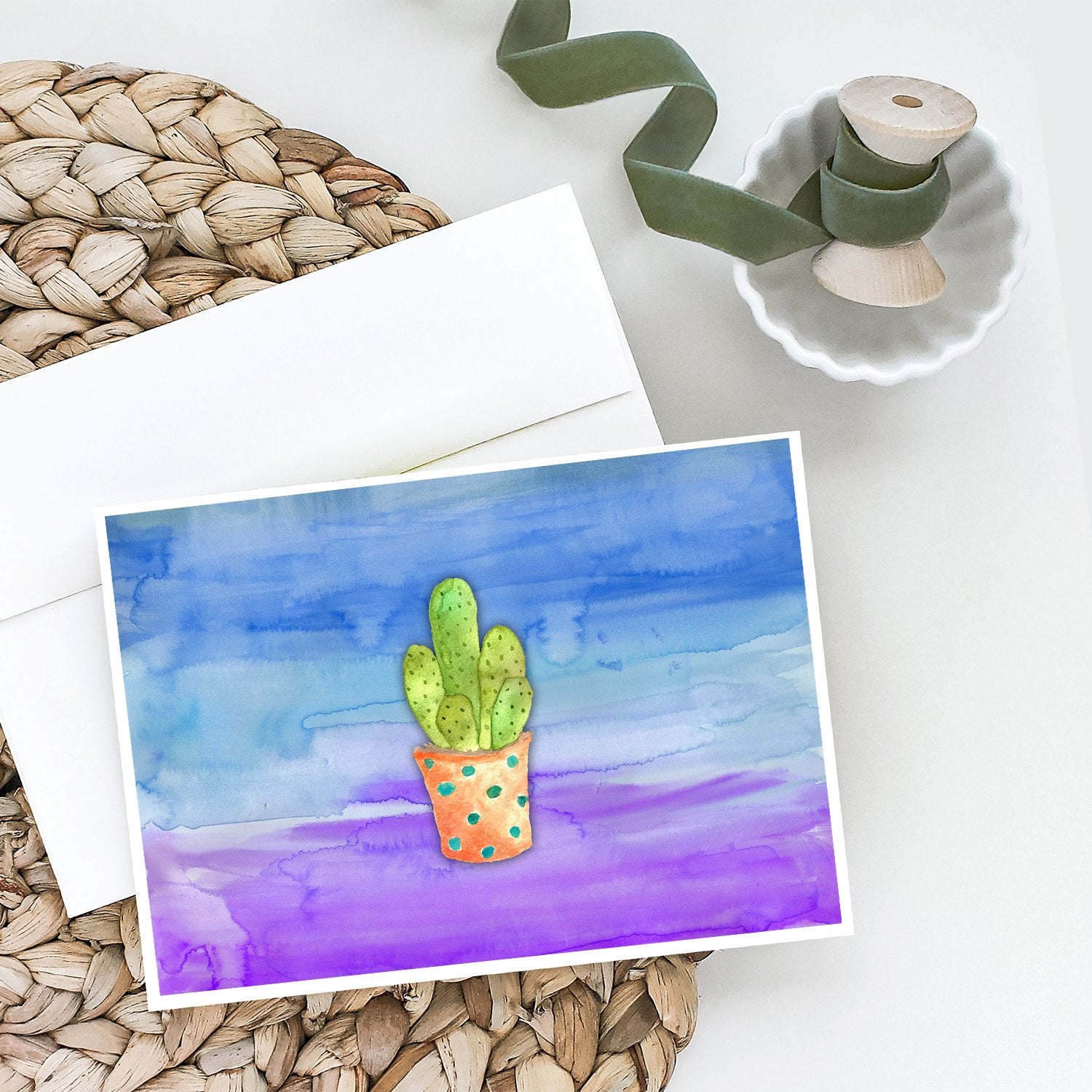 Cactus Blue and Purple Watercolor Greeting Cards and Envelopes Pack of 8 - the-store.com
