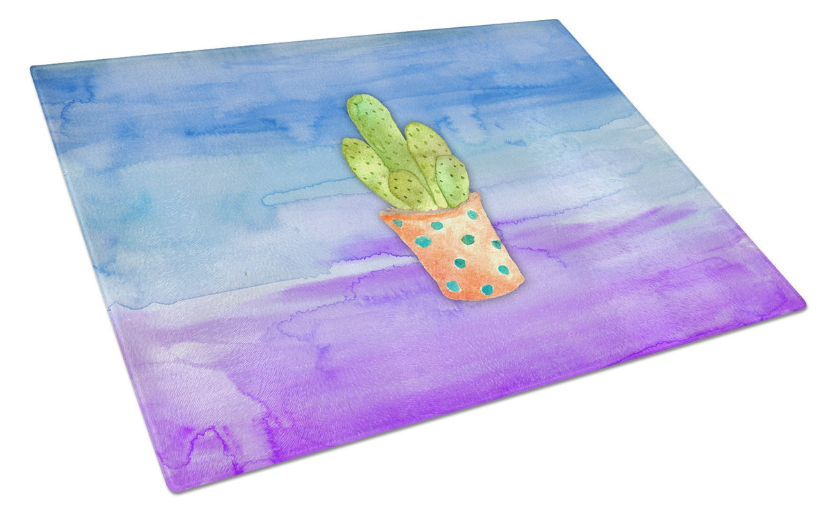 Cactus Blue and Purple Watercolor Glass Cutting Board Large BB7363LCB by Caroline&#39;s Treasures