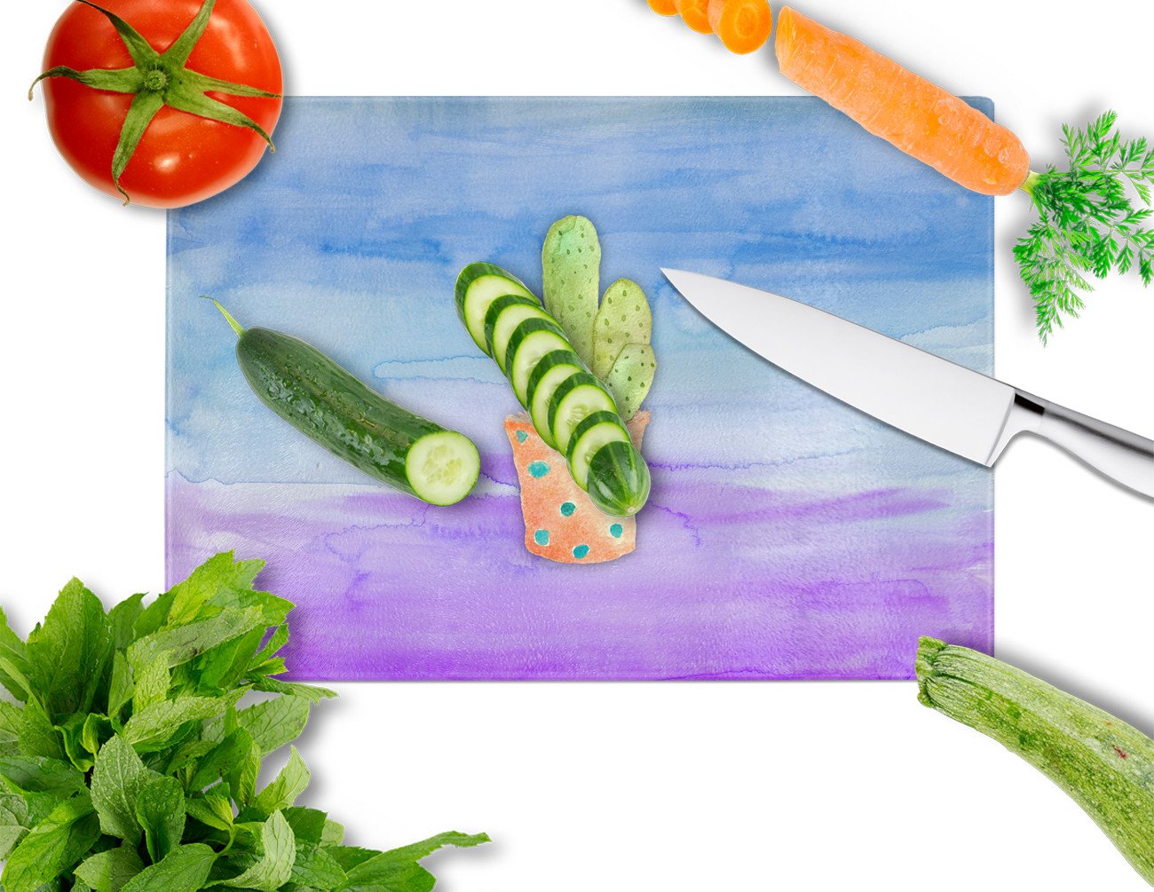 Cactus Blue and Purple Watercolor Glass Cutting Board Large BB7363LCB by Caroline's Treasures