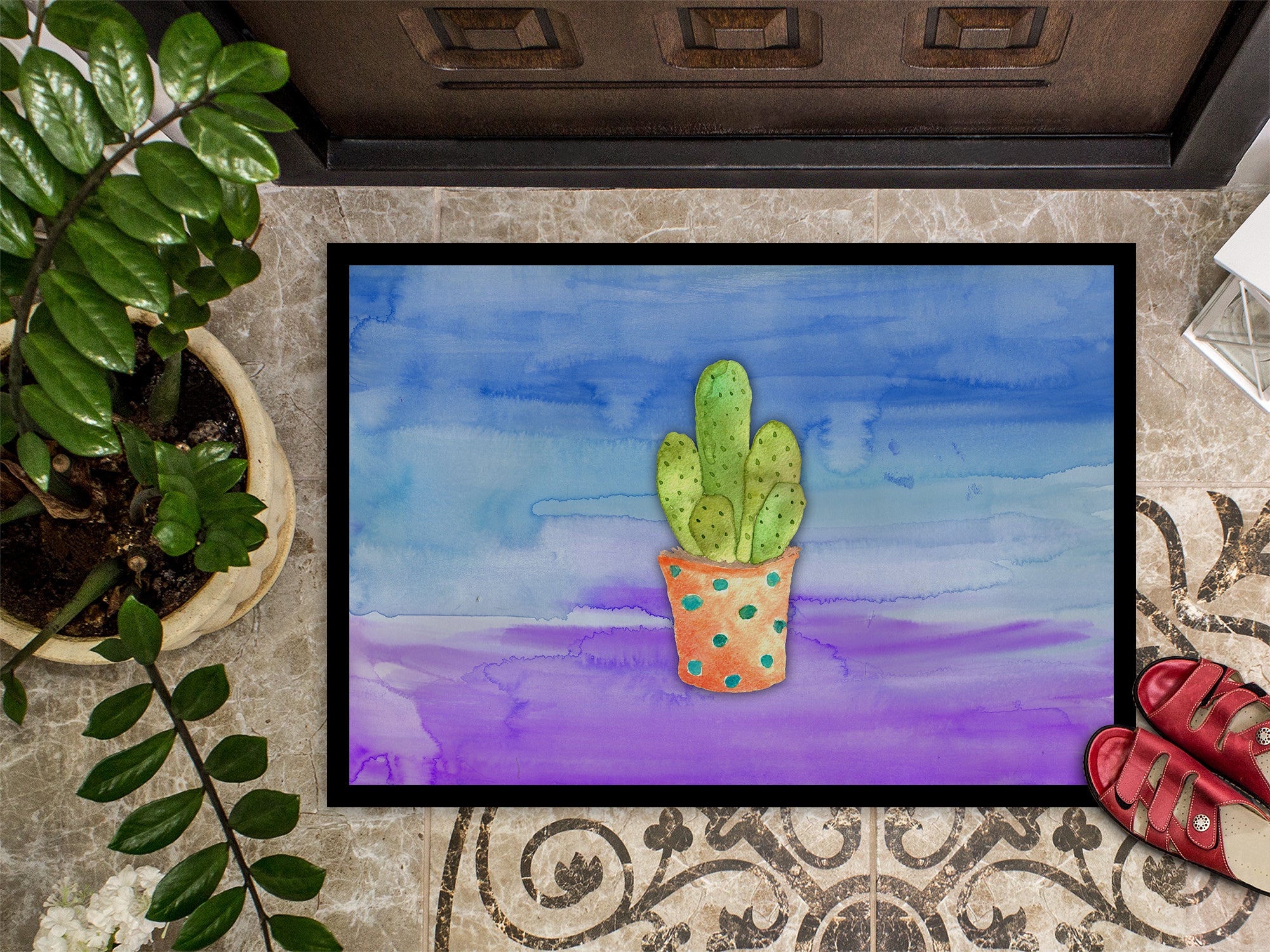 Cactus Blue and Purple Watercolor Indoor or Outdoor Mat 18x27 BB7363MAT - the-store.com