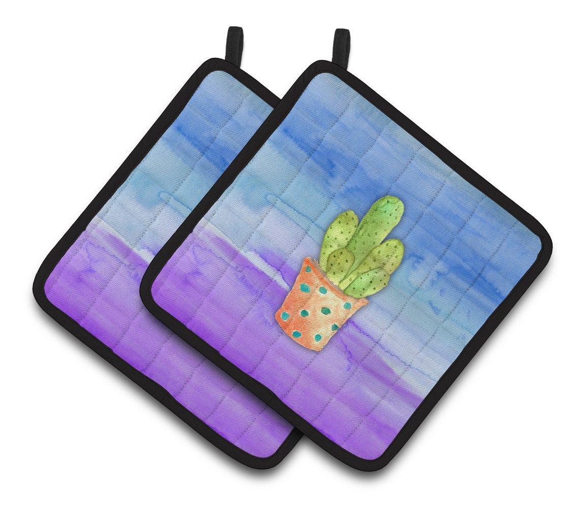 Cactus Blue and Purple Watercolor Pair of Pot Holders BB7363PTHD by Caroline&#39;s Treasures