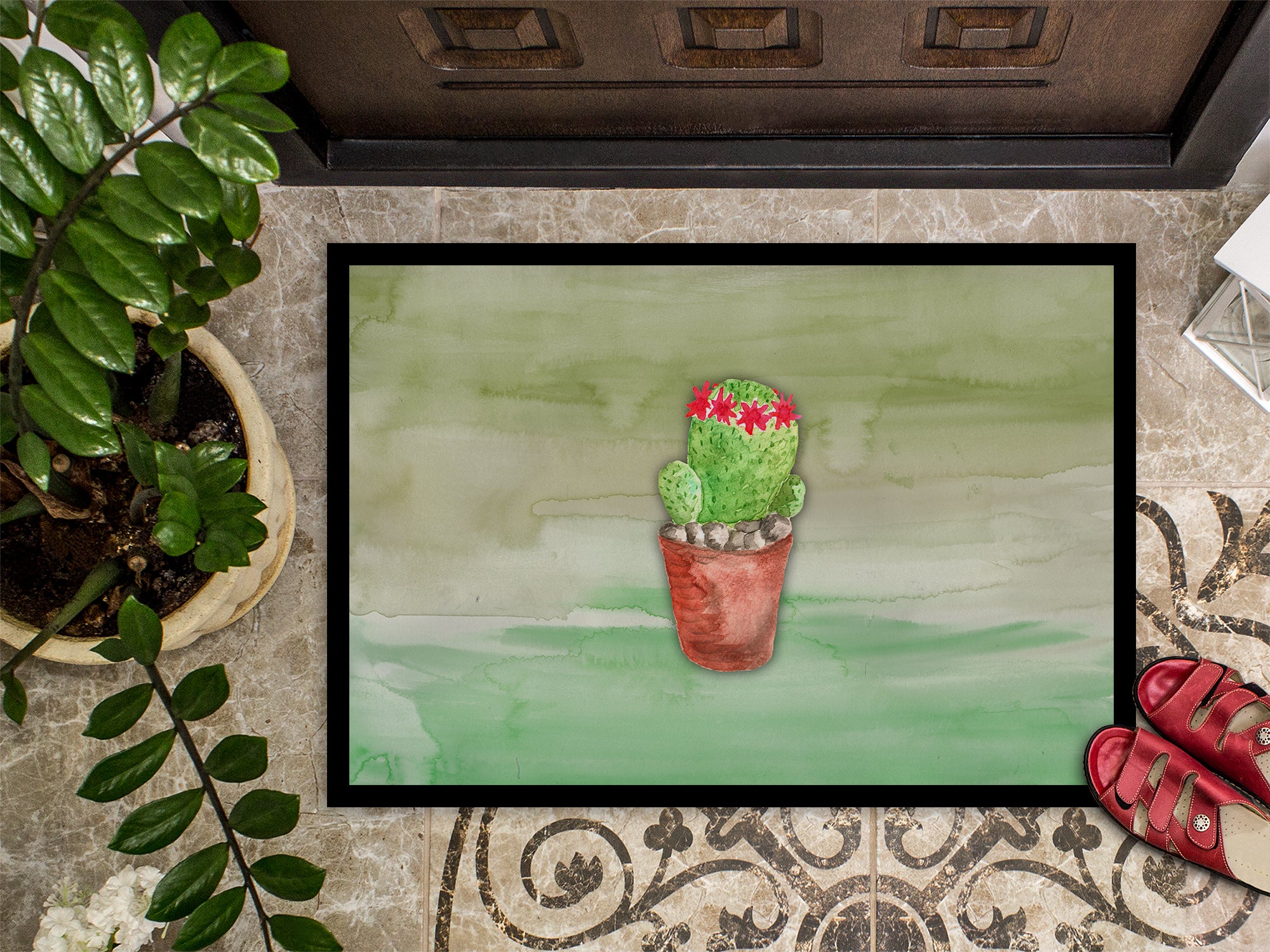 Cactus Green Watercolor Indoor or Outdoor Mat 18x27 BB7364MAT - the-store.com