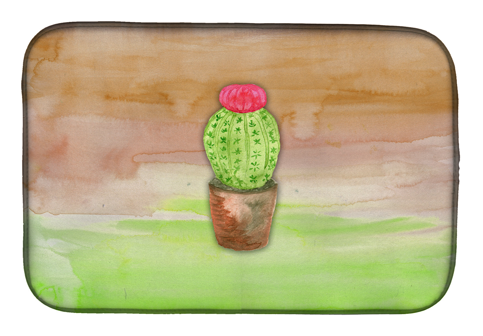 Cactus Green and Brown Watercolor Dish Drying Mat BB7365DDM  the-store.com.