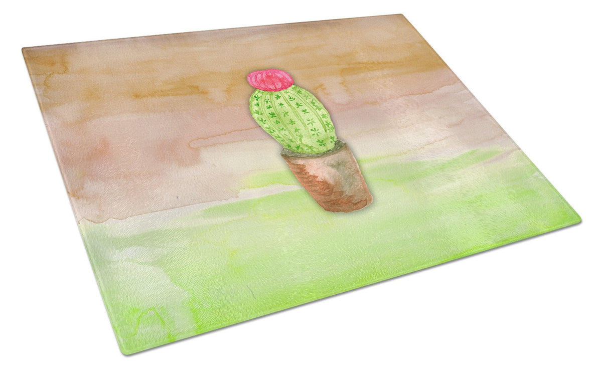 Cactus Green and Brown Watercolor Glass Cutting Board Large BB7365LCB by Caroline&#39;s Treasures