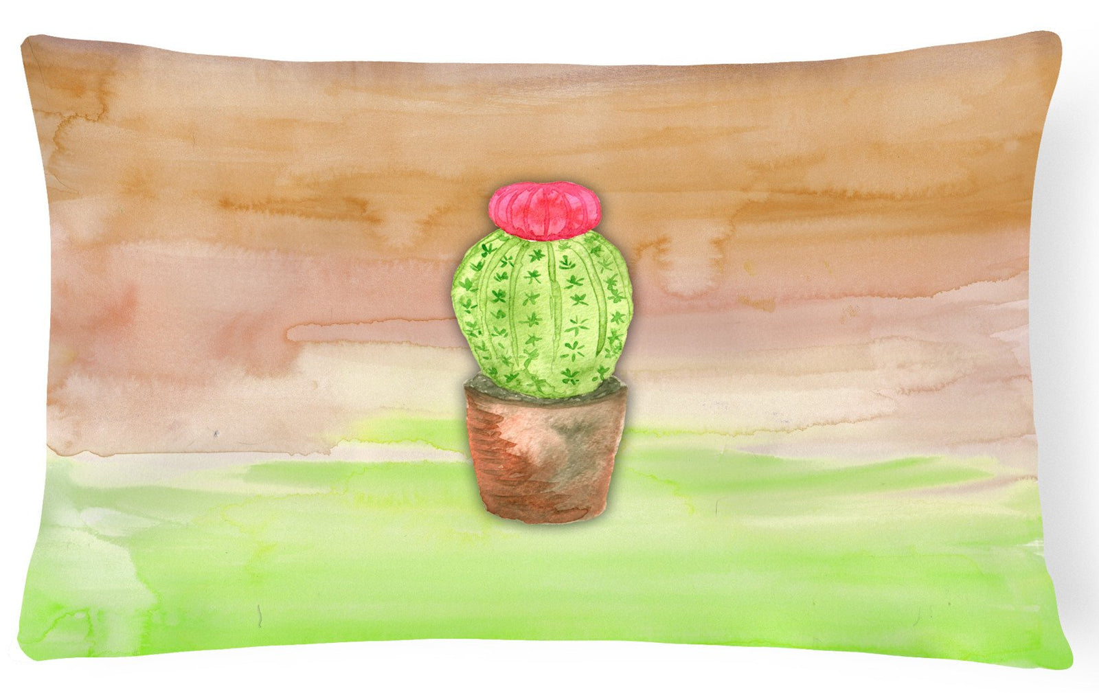 Cactus Green and Brown Watercolor Canvas Fabric Decorative Pillow BB7365PW1216 by Caroline's Treasures