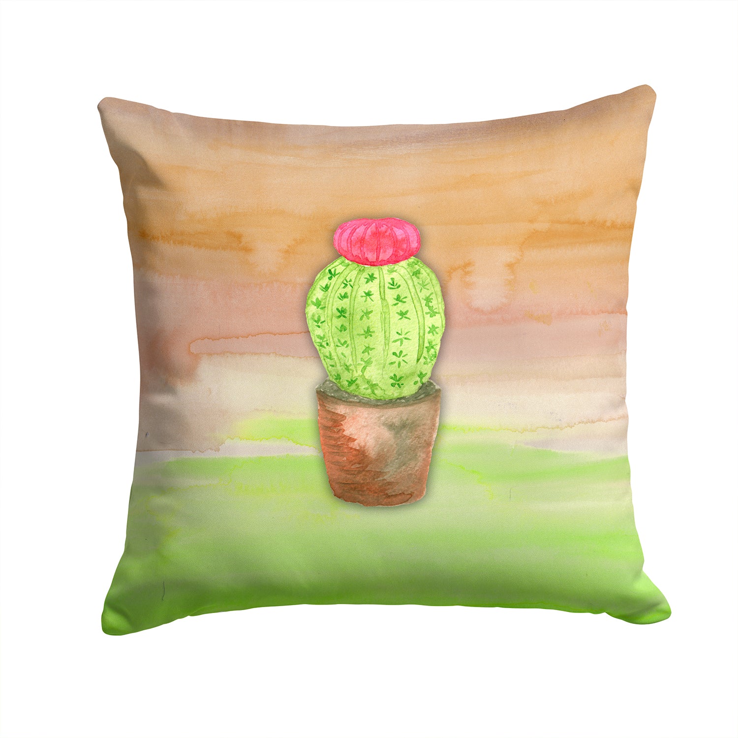 Cactus Green and Brown Watercolor Fabric Decorative Pillow BB7365PW1414 - the-store.com