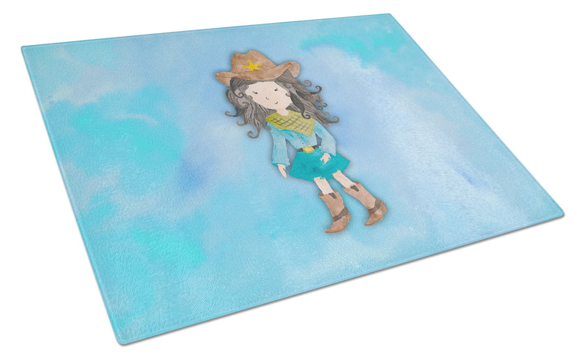 Cowgirl Watercolor Glass Cutting Board Large BB7367LCB by Caroline&#39;s Treasures