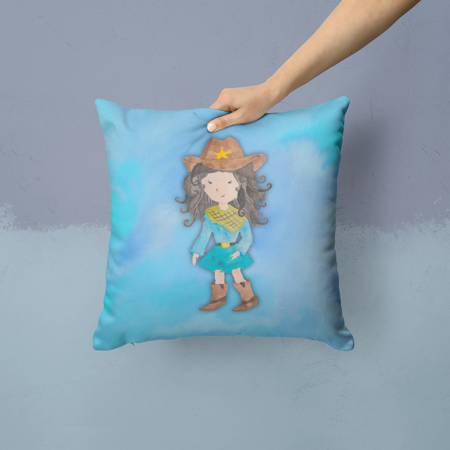 Cowgirl Watercolor Fabric Decorative Pillow BB7367PW1414 - the-store.com