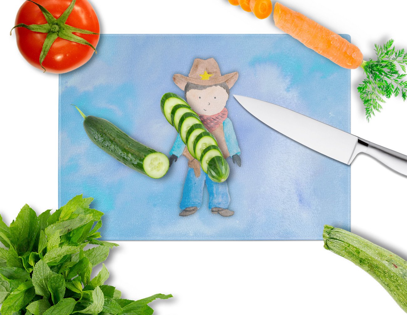 Cowboy Watercolor Glass Cutting Board Large BB7368LCB by Caroline's Treasures