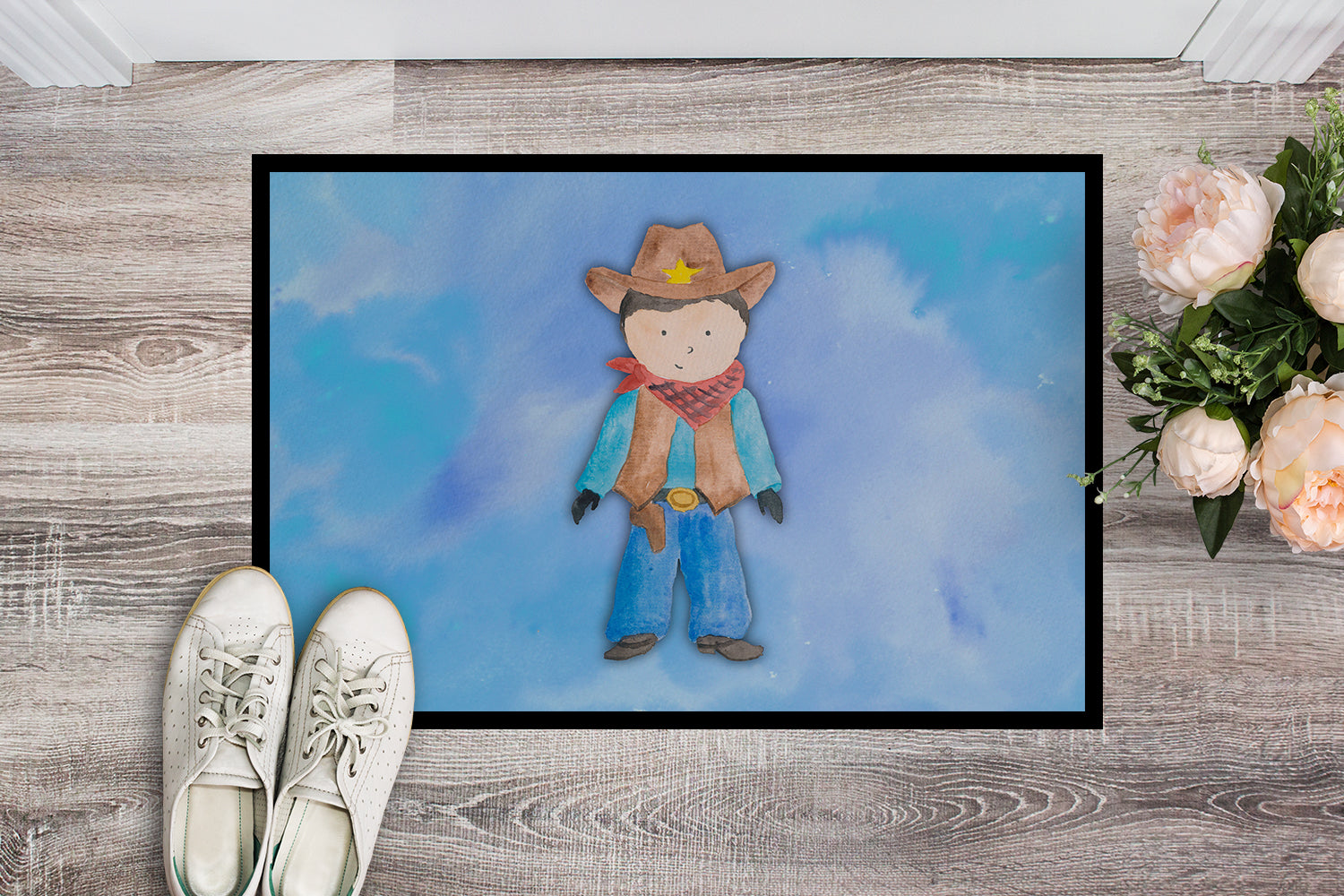 Caroline's Treasures Cowboy Watercolor Doormat - 18x27 Decorative Floor Mat – Indoor/Outdoor Rug with Artistic Flair BB7368MAT