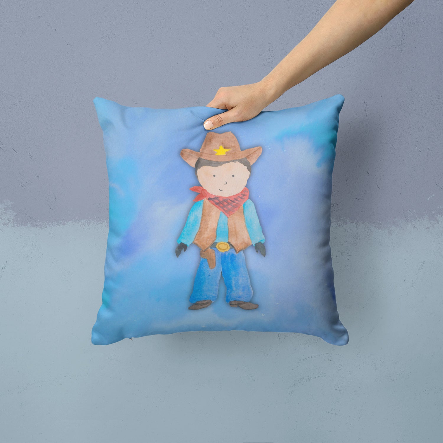 Caroline's Treasures Cowboy Watercolor Throw Pillow - 14x14 Decorative Pillow – Art for Your Home & Patio BB7368PW1414