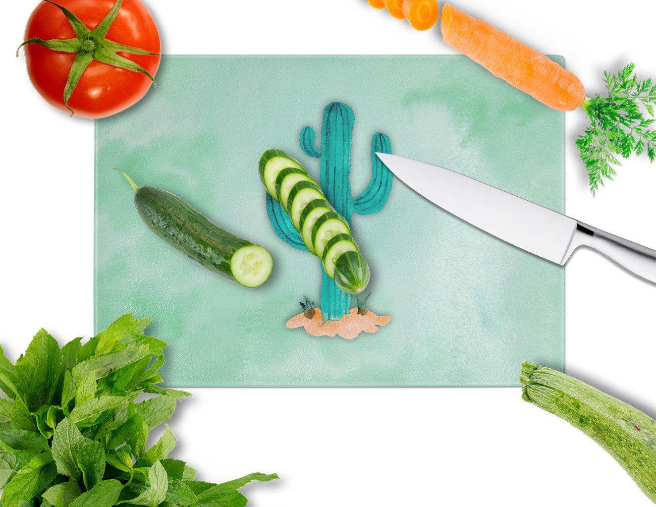 Western Cactus Watercolor Glass Cutting Board Large BB7369LCB by Caroline's Treasures