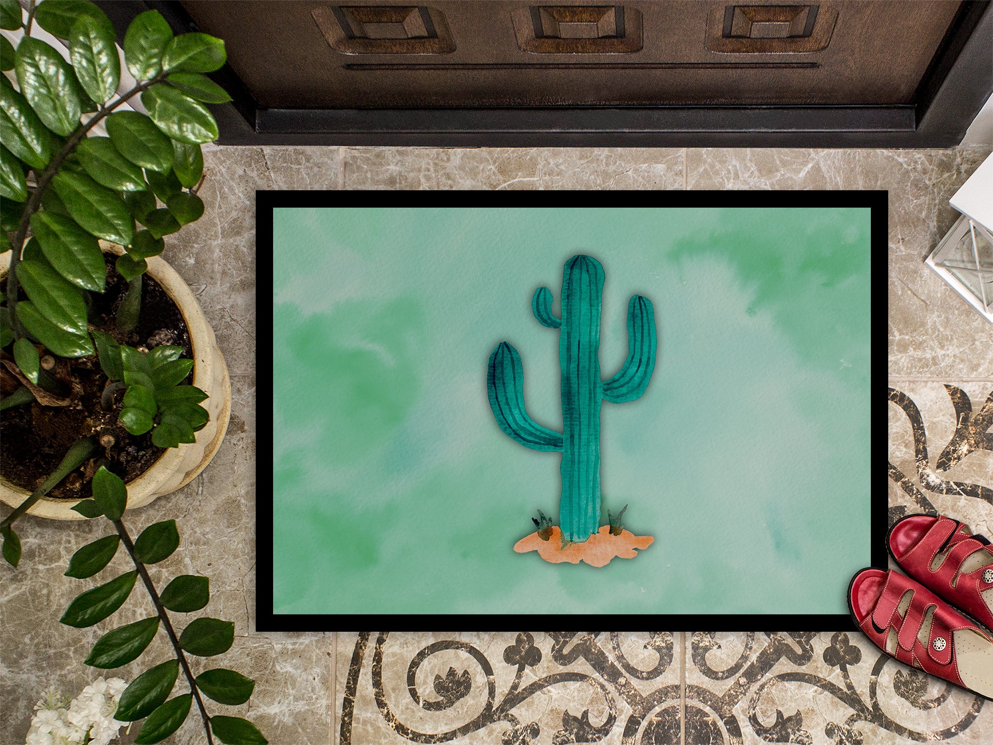 Western Cactus Watercolor Indoor or Outdoor Mat 18x27 BB7369MAT - the-store.com
