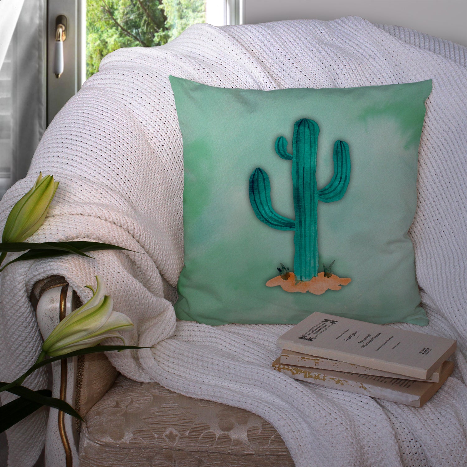 Western Cactus Watercolor Fabric Decorative Pillow BB7369PW1414 - the-store.com