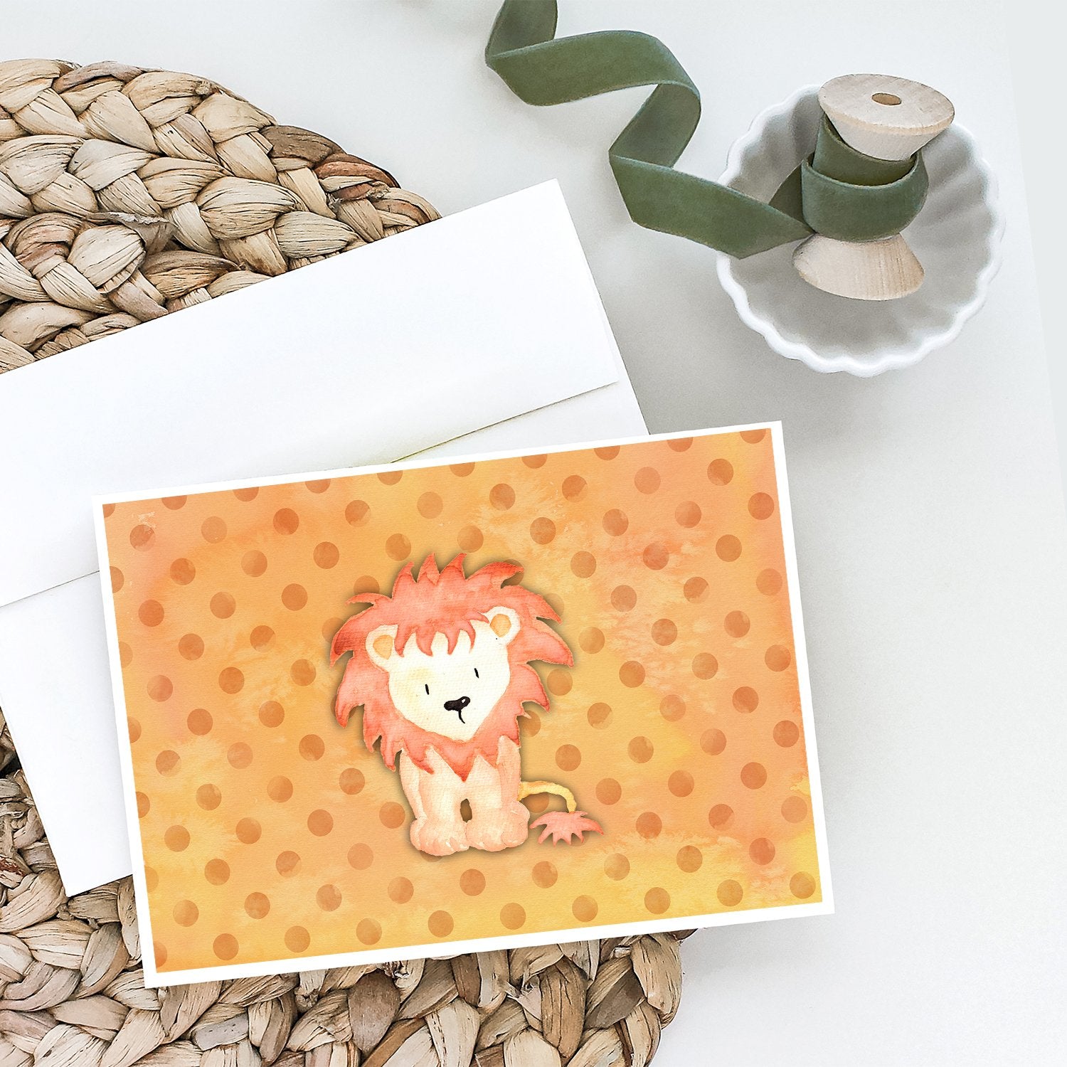 Polkadot Lion Watercolor Greeting Cards and Envelopes Pack of 8 - the-store.com