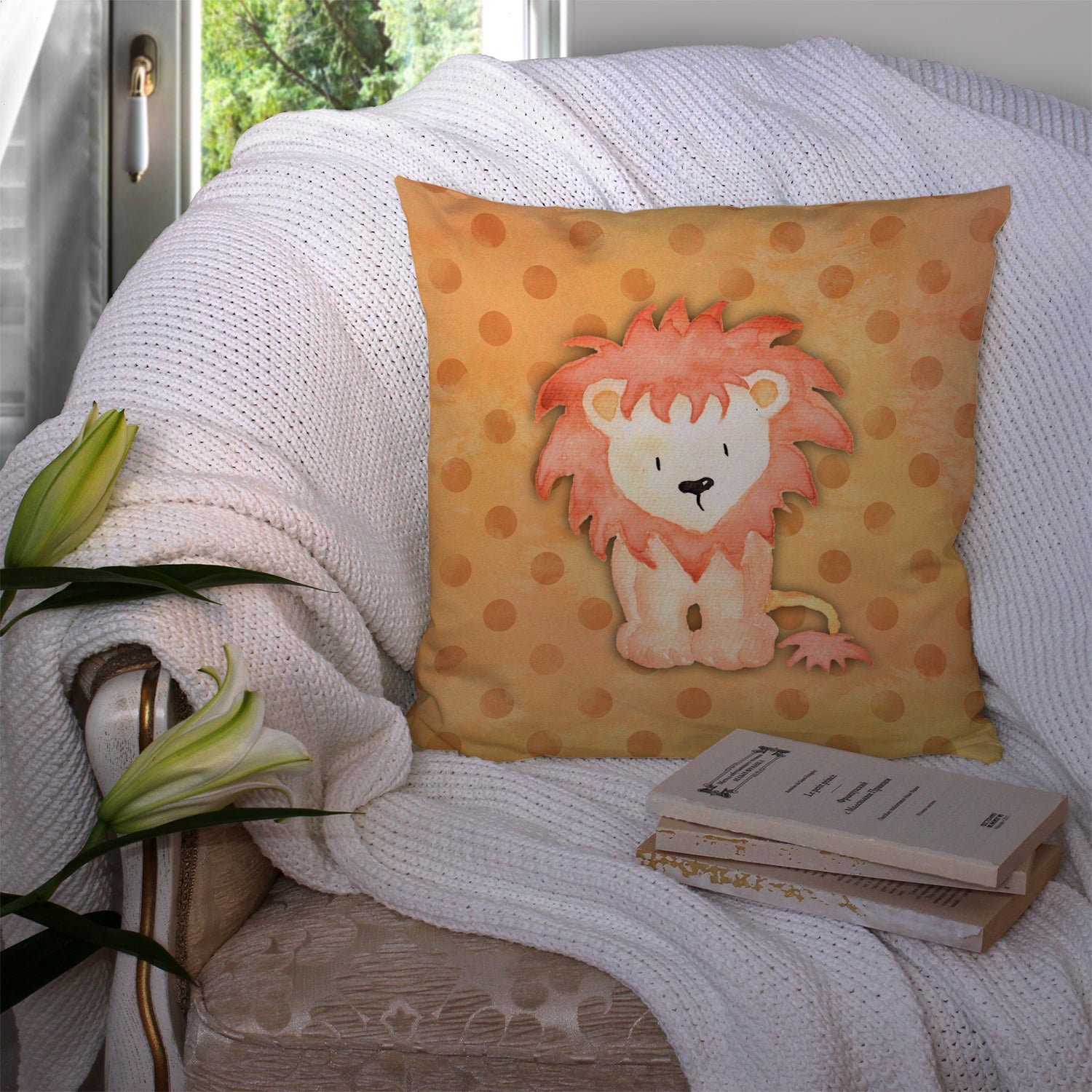 Polkadot Lion Watercolor Fabric Decorative Pillow BB7374PW1414 - the-store.com