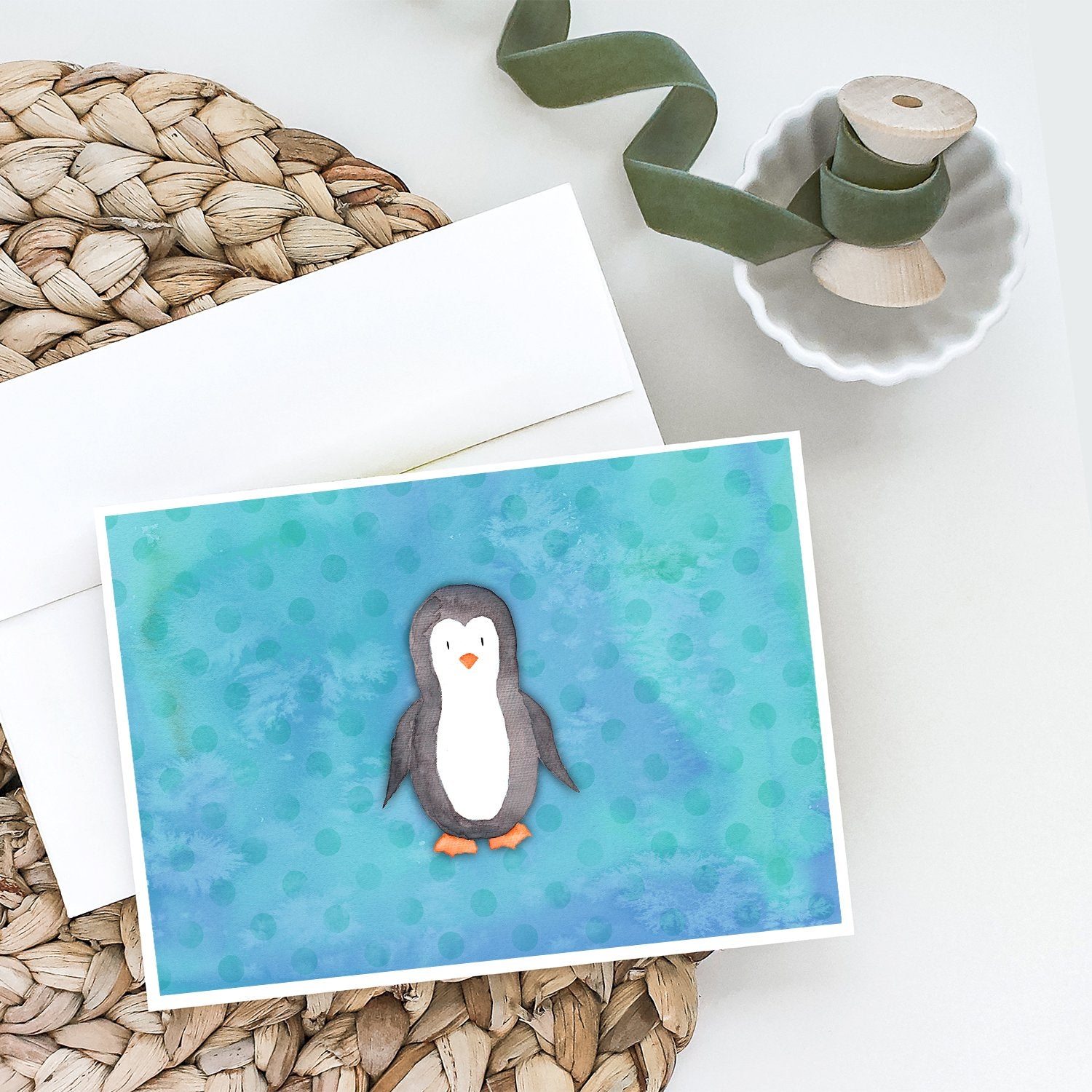 Caroline's Treasures Polkadot Penguin Watercolor Greeting Cards - Blank Note Cards – 8-Pack of Artist-Designed Cards with Envelopes