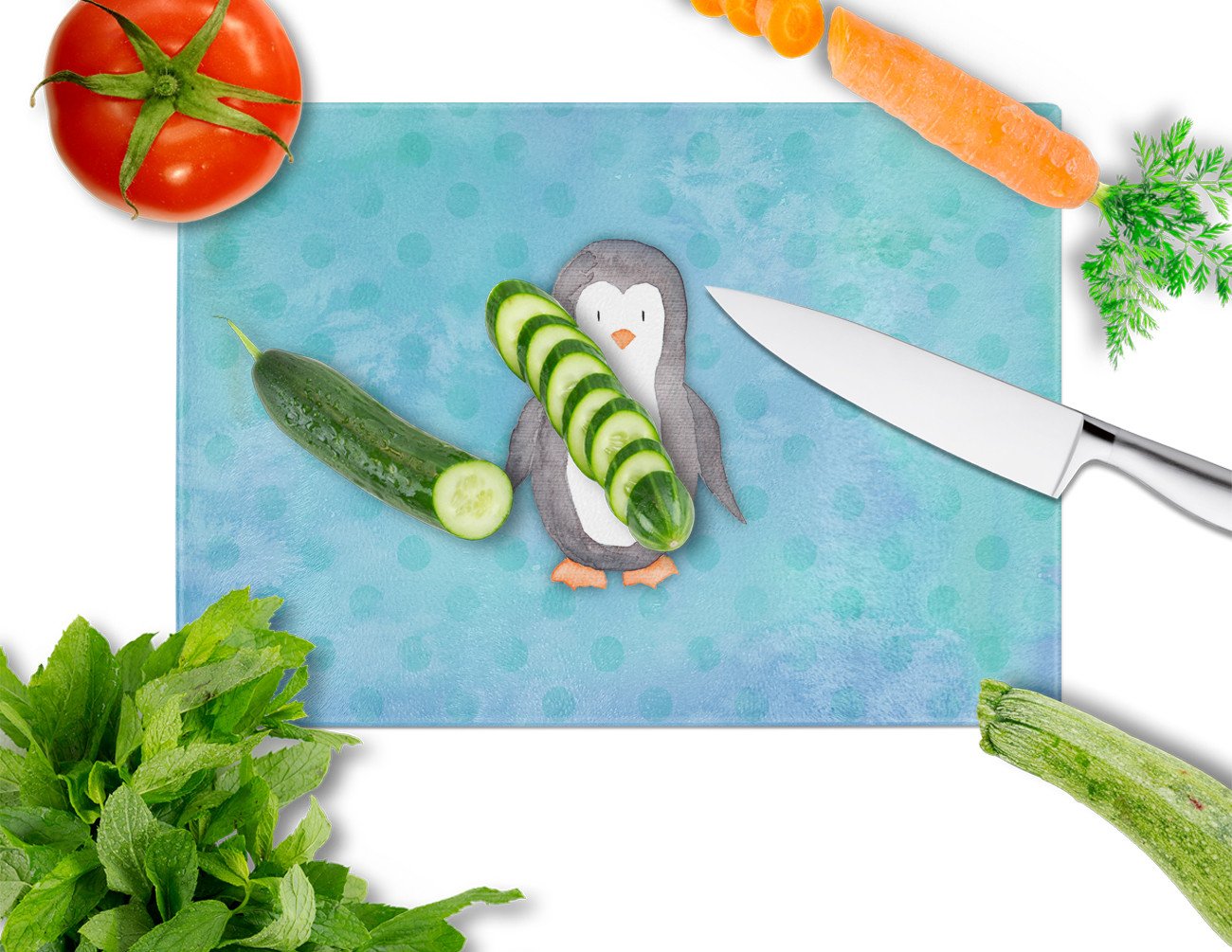 Caroline's Treasures Polkadot Penguin Watercolor Glass Cutting Boards – Durable, Decorative Kitchen Art Large BB7376LCB