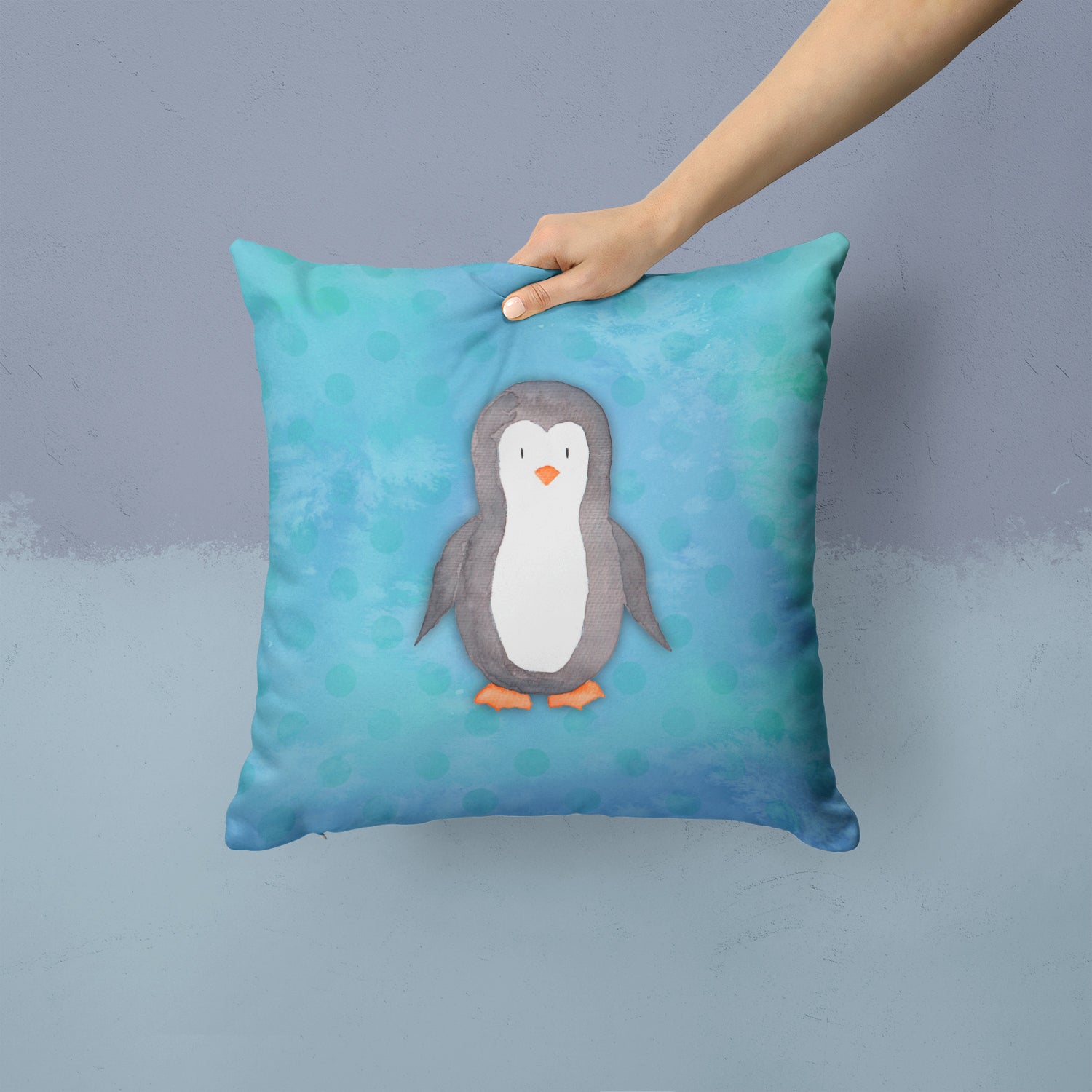 Caroline's Treasures Polkadot Penguin Watercolor Throw Pillow - 14x14 Decorative Pillow – Art for Your Home & Patio BB7376PW1414