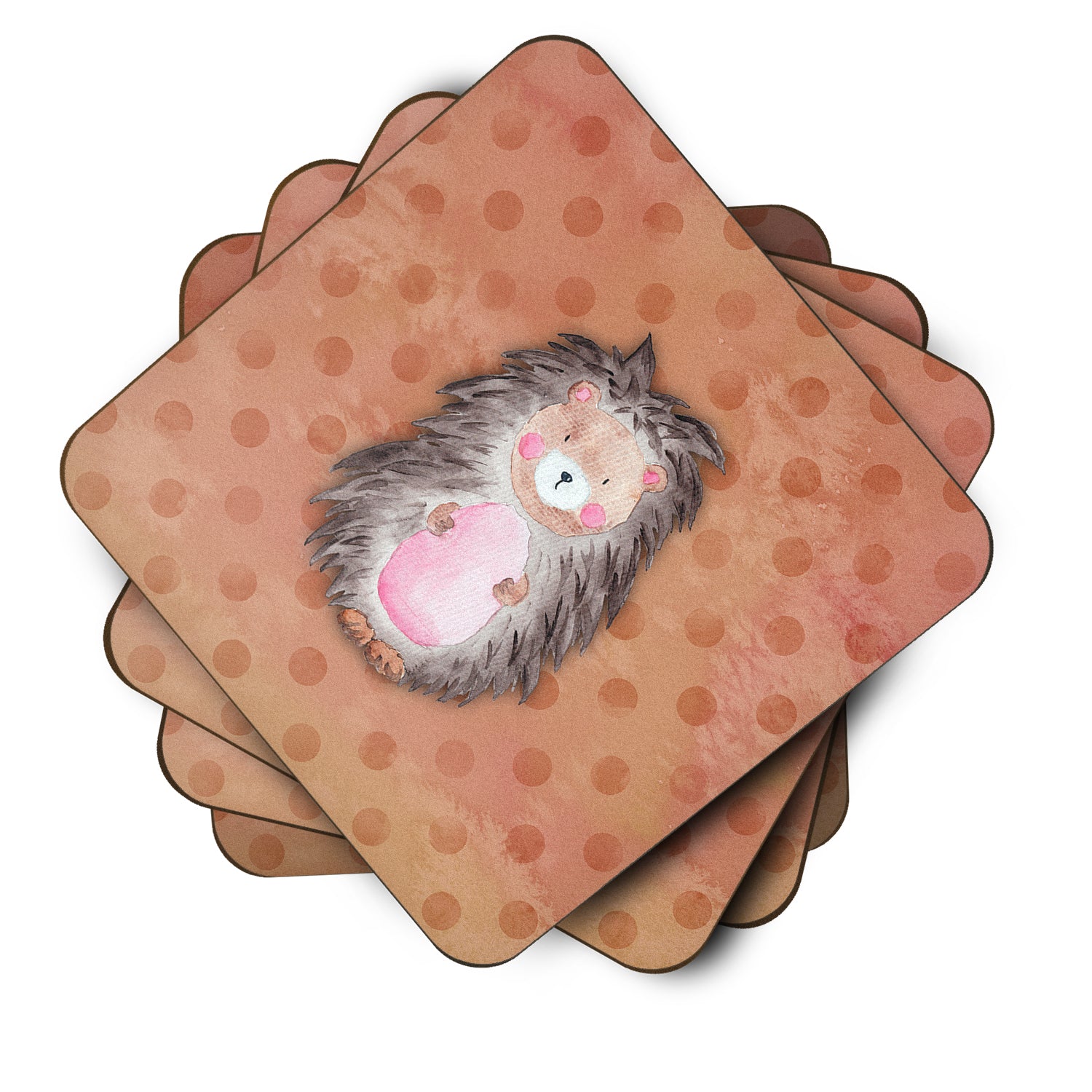 Caroline's Treasures Polkadot Hedgehog Watercolor Foam Coaster BB7378FC