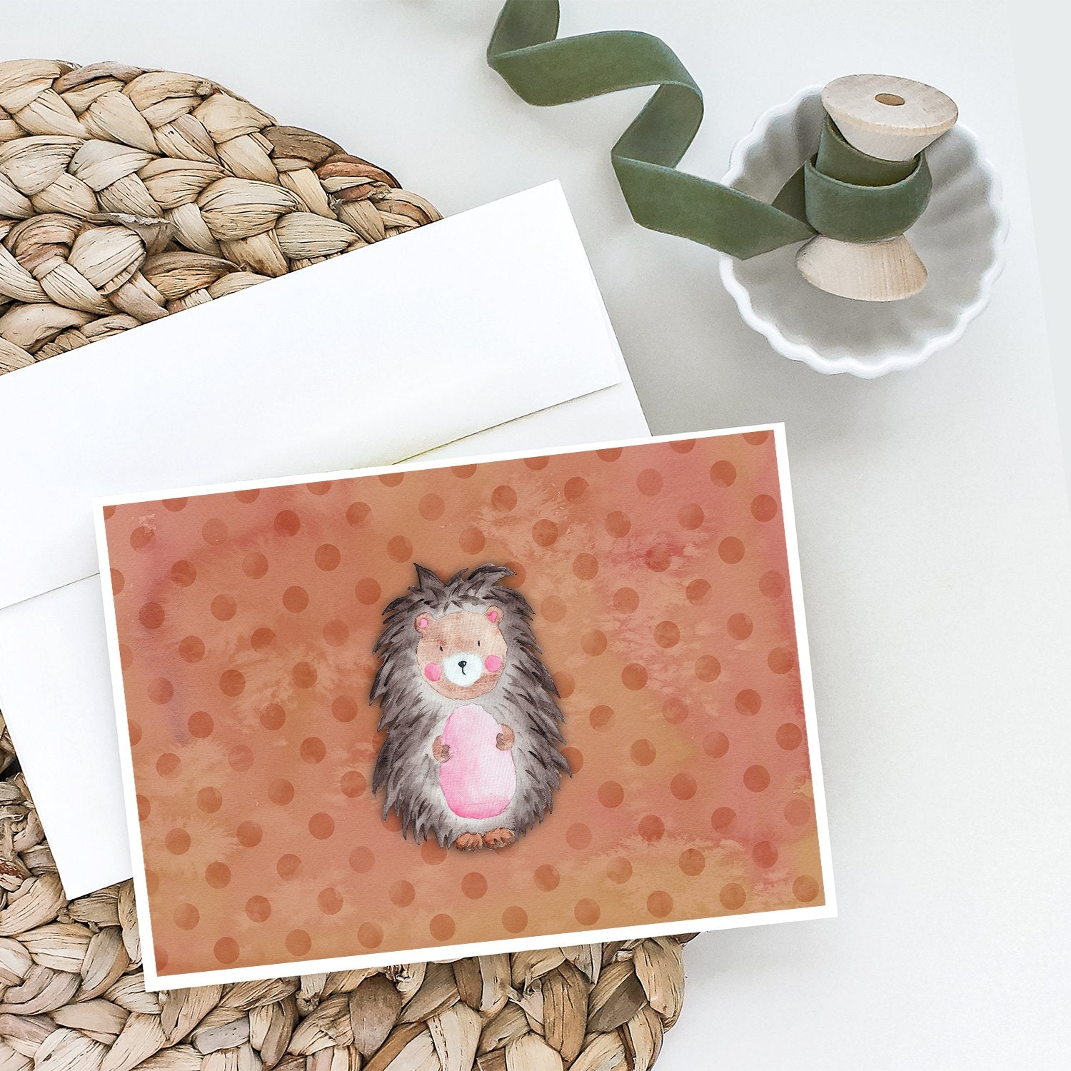 Caroline's Treasures Polkadot Hedgehog Watercolor Greeting Cards - Blank Note Cards – 8-Pack of Artist-Designed Cards with Envelopes